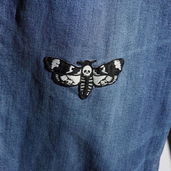 Womens‎ 18 UPCYCLED Flowers Boho Bug Punk Tall Boyfriend Straight Leg Blue Jeans - Picture 4 of 10